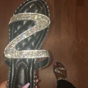 Silver & Black Rhinestone Sandal